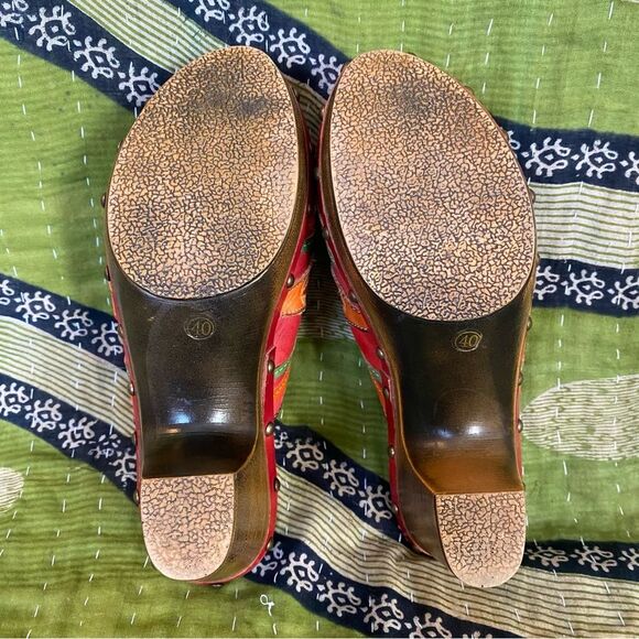 Spring Step Aztec Studded Leather High Heel Clog Mules Size 40 - Picture 8 of 13